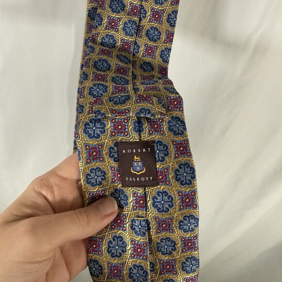 Robert Talbott Tie Men's 61" Yellow Blue Print 100% Silk 3" Wide - Picture 2 of 6